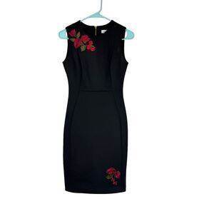 Calvin Klein Scuba Sheath Dress with Rose Embroidery
